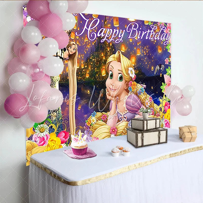 Lofaris Fairytale Princess Cartoon Birthday Backdrop for Girls Magical Party Background with Floating Lanterns