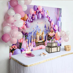 Lofaris Fairytale Purple Castle Photography Backdrop Princess Carriage and Balloon Photo Background