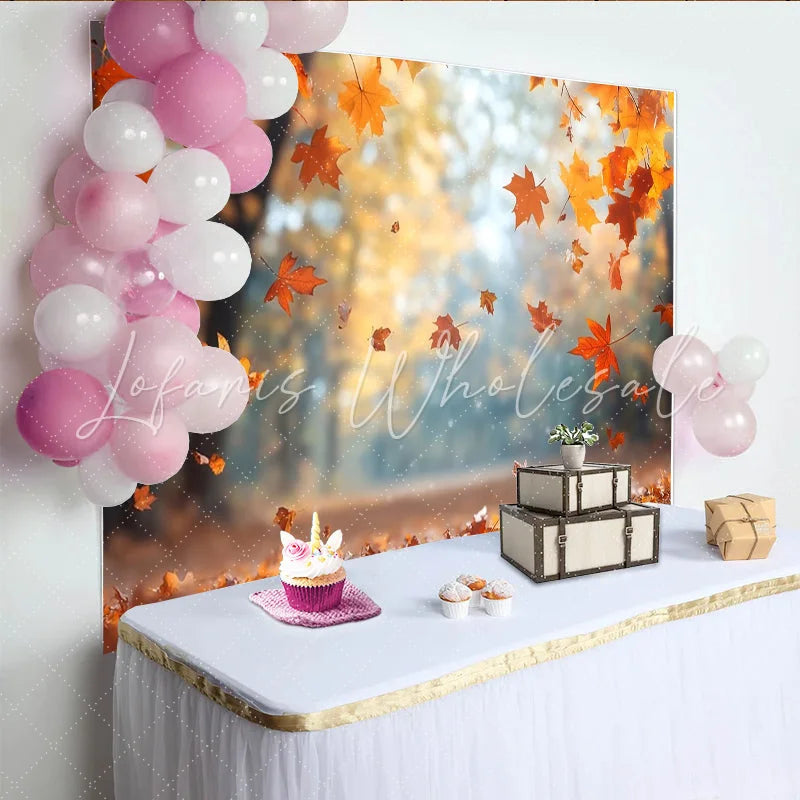 Lofaris Falling Orange Leaves Autumn Forest Photography Backdrop Beautiful Natural Scenery Background for Studio Photoshoot