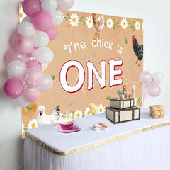Lofaris Farm Animal 1st Birthday Backdrop with Chickens and Daisies Rustic Wood Photography Background for Baby Photoshoot