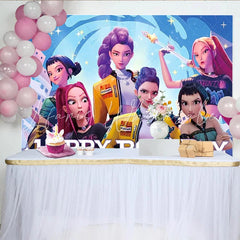 Lofaris Fashion Girl Group Birthday Backdrop Pink Purple Anime Singers Photography Background Music Theme Party Decoration Prop
