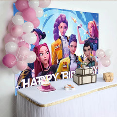Lofaris Fashion Girl Group Birthday Backdrop Pink Purple Anime Singers Photography Background Music Theme Party Decoration Prop