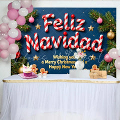 Lofaris Feliz Navidad Candy Cane Letters Party Backdrop with Gingerbread Men Festive Christmas New Year Decor