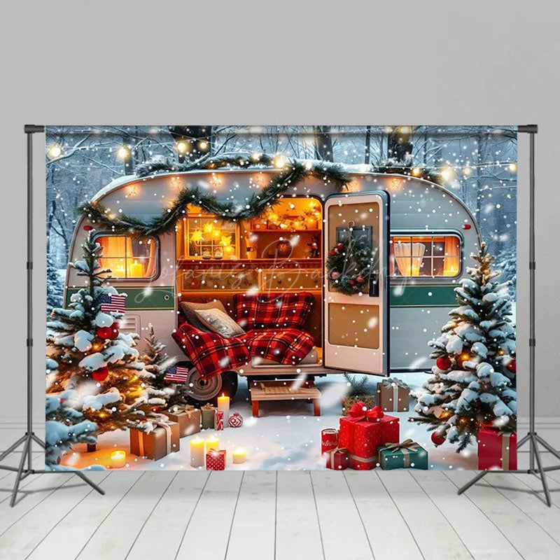 Lofaris Festive Camper Van Merry Christmas Warm Backdrop