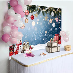 Lofaris Festive Christmas Backdrop with Snowman Gifts and Ornaments Snowy Winter Holiday Background for Photography and Party Decor