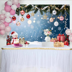 Lofaris Festive Christmas Backdrop with Snowman Gifts and Ornaments Snowy Winter Holiday Background for Photography and Party Decor