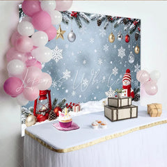 Lofaris Festive Christmas Backdrop with Snowman Snowflakes and Pine Branches Winter Holiday Party Decor for Photography