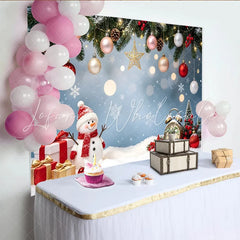 Lofaris Festive Snowman Christmas Backdrop with Ornaments and Gifts Snowy Winter Wonderland Background for Holiday Photoshoots