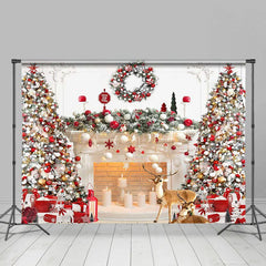 Lofaris Festive White Fireplace Wreath Christmas Backdrop