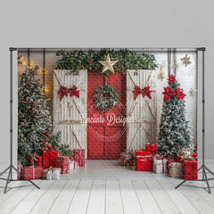 Lofaris Festive White Red Wood Door Christmas Vibe Backdrop