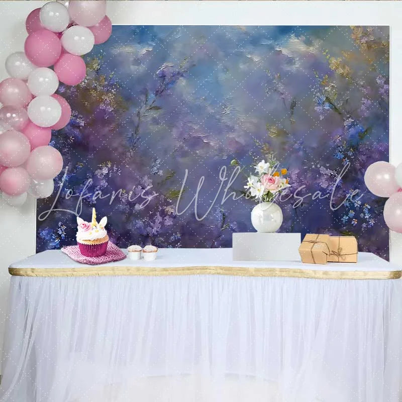 Lofaris Fine Art Abstract Purple Floral Backdrop Impressionist Wildflower Oil Painting Studio Background