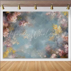 Lofaris Fine Art Pink Floral Frame Backdrop Abstract Blue and Grey Sky Oil Painting Background
