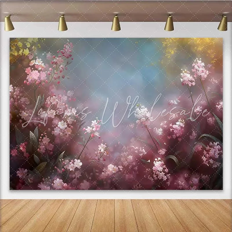 Lofaris Fine Art Pink Hazy Floral Backdrop Dreamy Watercolor Spring Blossom Photography Background