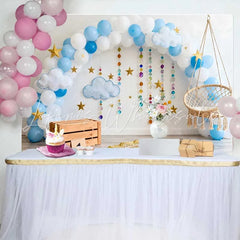Lofaris First Birthday Cake Smash Backdrop Blue Balloon Arch with Hanging Beads and Stars for Baby Boy
