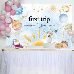 Lofaris First Trip Around The Sun Birthday Backdrop Boho Watercolor Outer Space Planet Photography Background