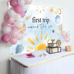 Lofaris First Trip Around The Sun Birthday Backdrop Boho Watercolor Outer Space Planet Photography Background