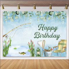 Lofaris Fishing Theme Birthday Backdrop Watercolor Camping and Pond Life Party Background for Outdoorsman