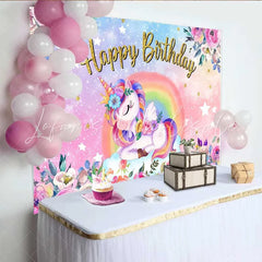 Lofaris Floral Unicorn Rose Backdrop Sleeping Winged Unicorn and Pink Garden Birthday Banner