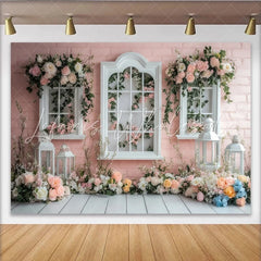 Lofaris Floral Window Photography Backdrop with Pink Roses and Lanterns Elegant Wall Tapestry for Professional Portrait Photoshoot