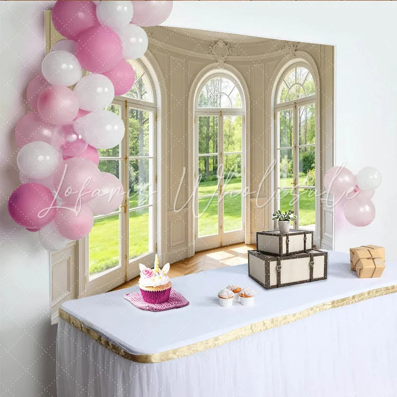 Lofaris French Window Photography Backdrop with Natural Light and Green Garden Luxurious Interior Background for Studio Photoshoot