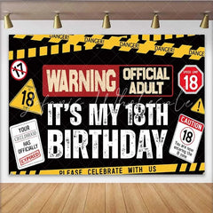 Lofaris Funny 18th Birthday Backdrop Caution Tape Warning Sign Construction Photography Background 18 Years Old Party Decoration