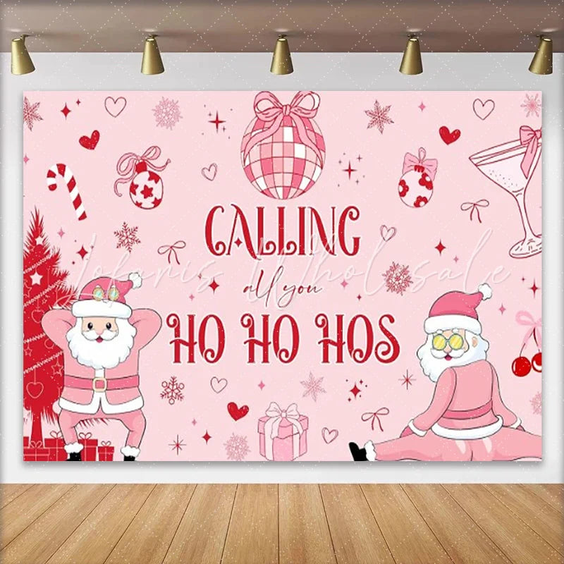 Lofaris Funny Pink Christmas Backdrop Cute Santa Claus Party Photography Background