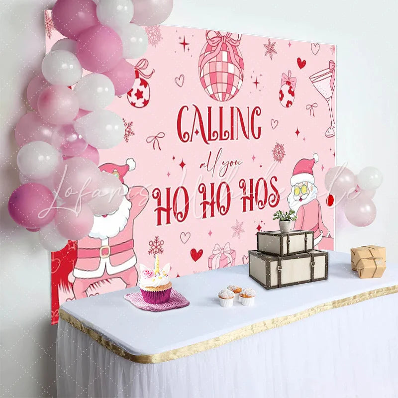 Lofaris Funny Pink Christmas Backdrop Cute Santa Claus Party Photography Background