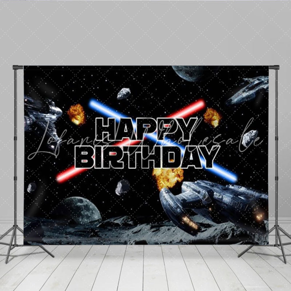 Lofaris Galaxy Wars Birthday Backdrop for Boys Space Battle with Laser Swords Starship Sci-Fi Themed Party Decor