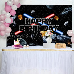 Lofaris Galaxy Wars Birthday Backdrop for Boys Space Battle with Laser Swords Starship Sci-Fi Themed Party Decor