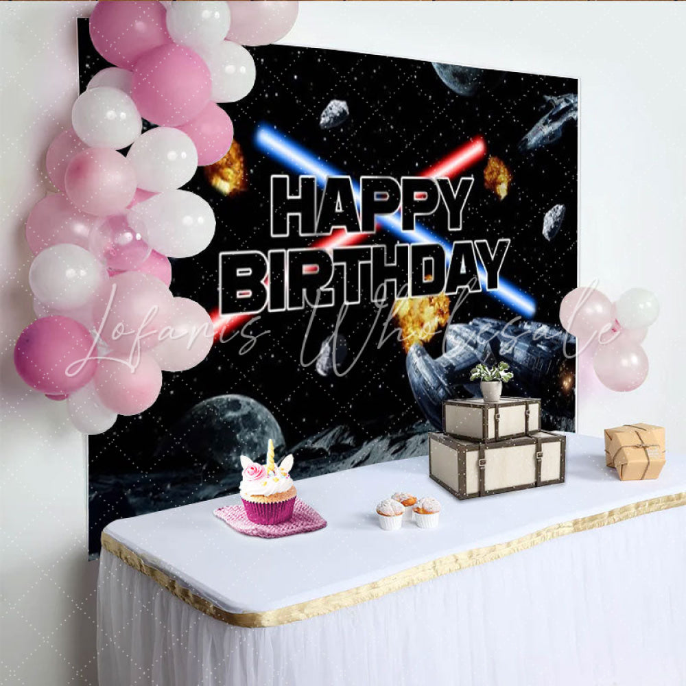 Lofaris Galaxy Wars Birthday Backdrop for Boys Space Battle with Laser Swords Starship Sci-Fi Themed Party Decor