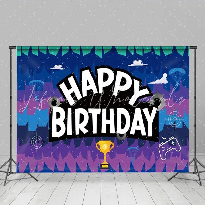 Lofaris Gamer Battle Zone Birthday Backdrop Video Game Controller Trophy Party Decoration Parachute Action Photo Background