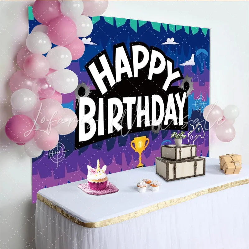 Lofaris Gamer Battle Zone Birthday Backdrop Video Game Controller Trophy Party Decoration Parachute Action Photo Background
