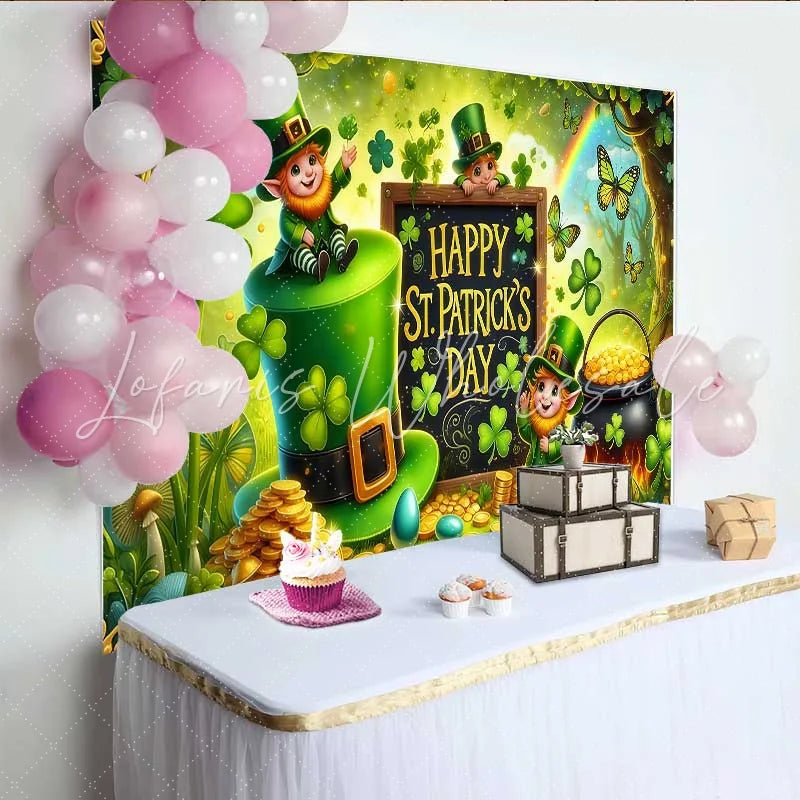 Lofaris Giant Leprechaun Hat Backdrop St Patricks Day Pot of Gold and Shamrocks Banner