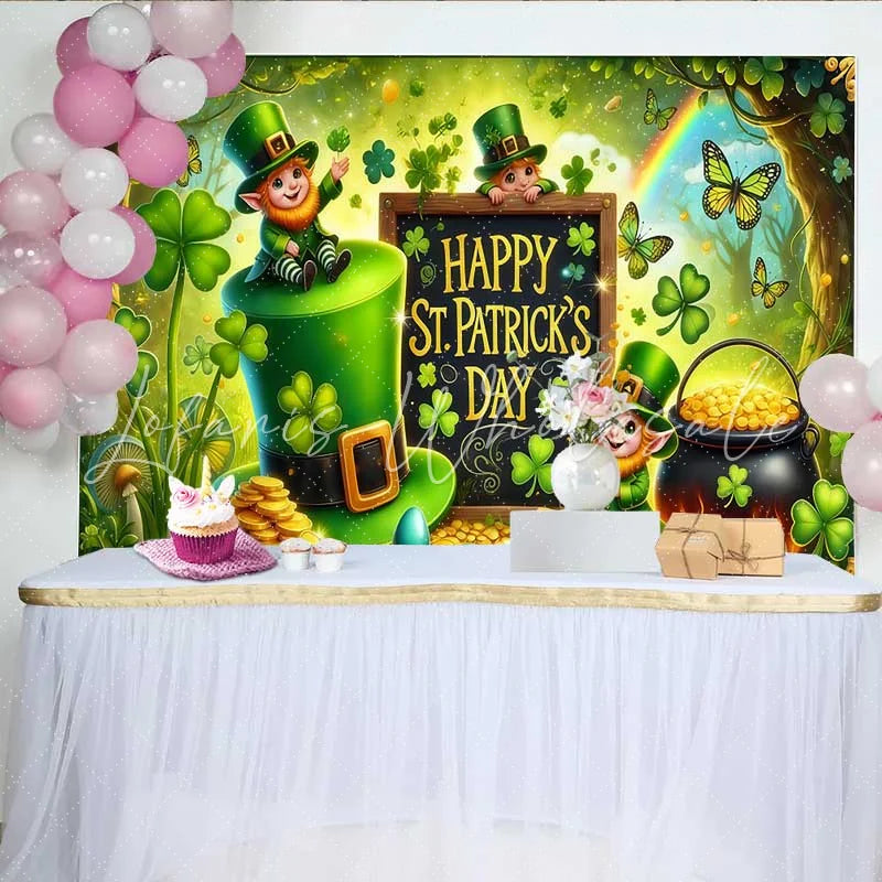 Lofaris Giant Leprechaun Hat Backdrop St Patricks Day Pot of Gold and Shamrocks Banner