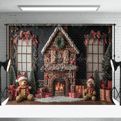 Lofaris Gingerbread House Bear Bow Christmas Photo Backdrop