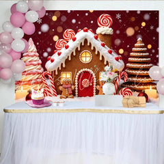Lofaris Gingerbread House Christmas Backdrop with Candy Canes and Snowflakes Festive Holiday Background for Winter Party Decor