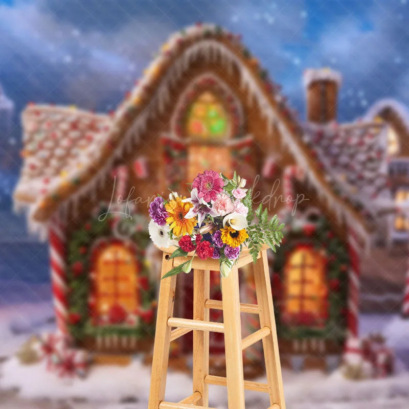 Lofaris Gingerbread House Colorful Candy Christmas Backdrop