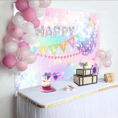 Lofaris Glitter Disco Birthday Backdrop with Pastel Gradient Colors and Sparkling Butterflies Fun Party Decor for Girls Photoshoot