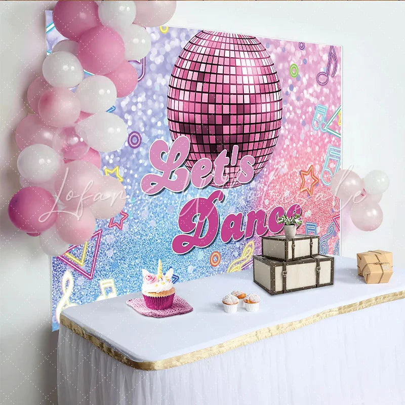 Lofaris Glitter Pink Disco Dance Photography Backdrop with Neon Music Notes Vibrant Party Background for Studio Photoshoot and Event Decor