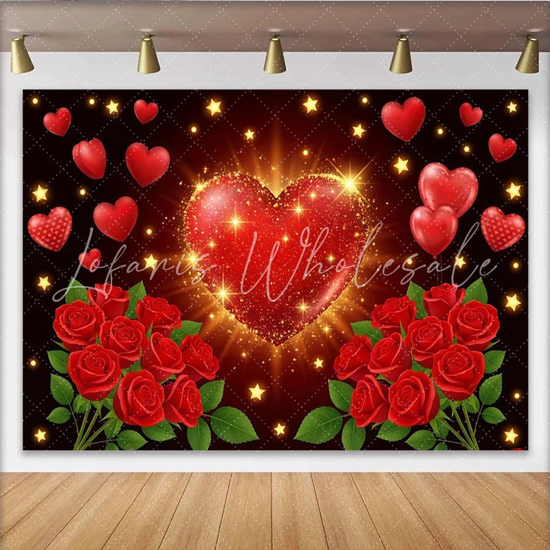 Lofaris Glitzernder roter Herz-Hintergrund für Valentinstag mit schwebenden Herzen und Rosen romantische Fotokulisse für Paare