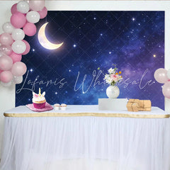 Lofaris Glowing Crescent Moon Starry Night Photography Backdrop Deep Blue Galaxy Background for Studio Portrait