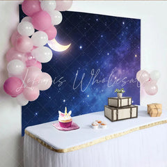Lofaris Glowing Crescent Moon Starry Night Photography Backdrop Deep Blue Galaxy Background for Studio Portrait