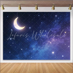 Lofaris Glowing Crescent Moon Starry Night Photography Backdrop Deep Blue Galaxy Background for Studio Portrait