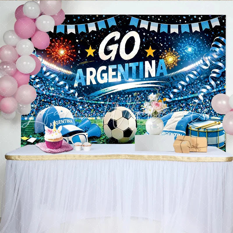 Lofaris Go Team Football Stadium Photography Backdrop with Blue and White Celebration Decor Sports Event Background for Party