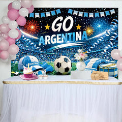 Lofaris Go Team Football Stadium Photography Backdrop with Blue and White Celebration Decor Sports Event Background for Party