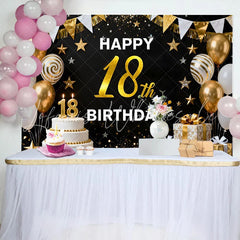 Lofaris Gold 18th Happy Birthday Backdrop White Cake and Gold Balloons Background Elegant Milestone Anniversary