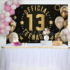 Lofaris Gold and Black Official Teenager 13th Birthday Backdrop Modern Graphic 13 Milestone Party Decor