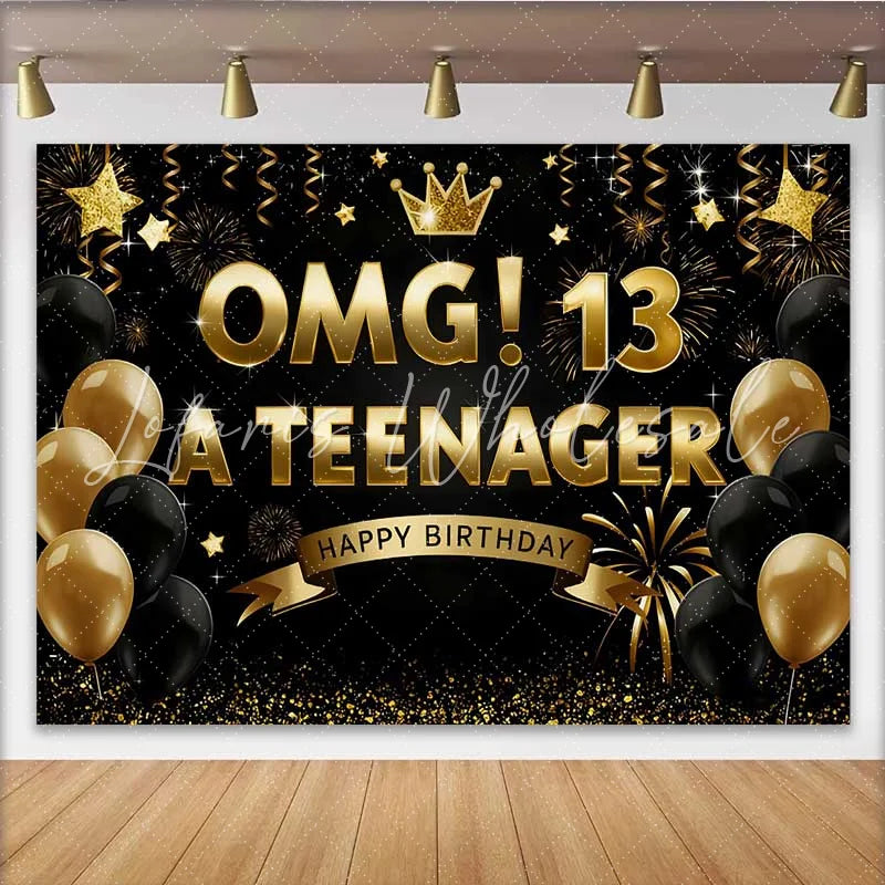 Lofaris Gold and Black OMG 13th Birthday Backdrop 13 A Teenager Milestone Party Decoration
