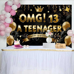 Lofaris Gold and Black OMG 13th Birthday Backdrop 13 A Teenager Milestone Party Decoration
