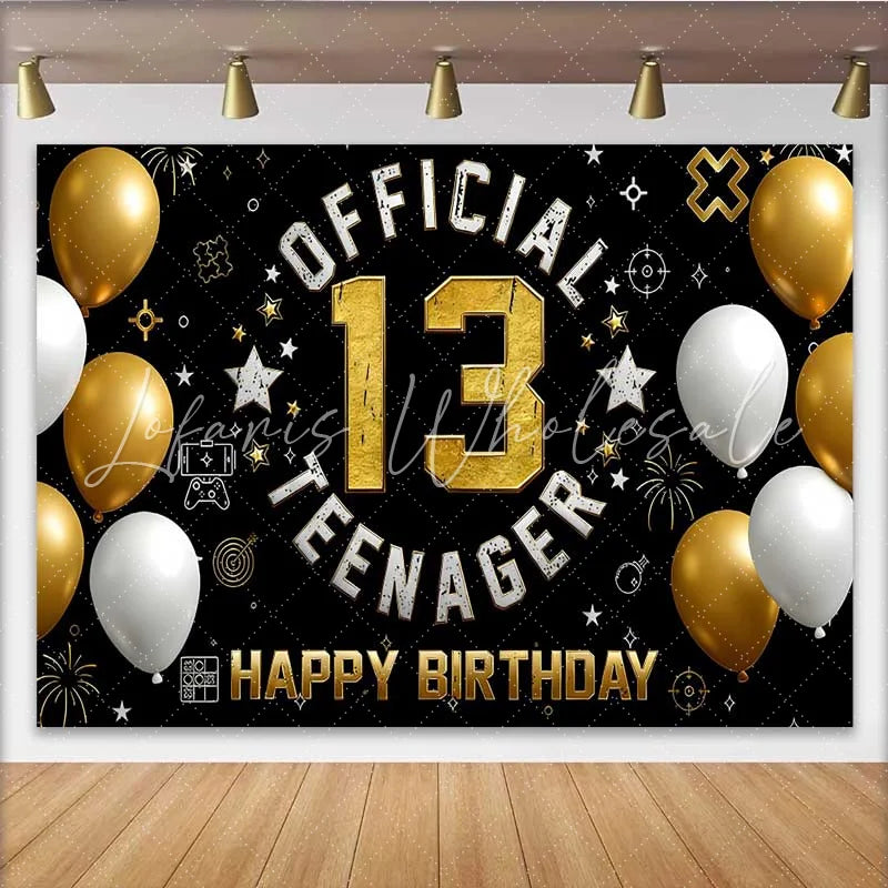 Lofaris Gold and White Gaming 13th Birthday Backdrop Official Teenager 13 Milestone Party Decoration